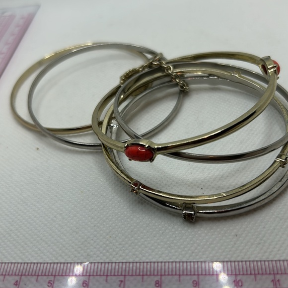 JESSICA SIMPSON Gold/ Silver toned Stacked Bangle Bracelets - Picture 3 of 4